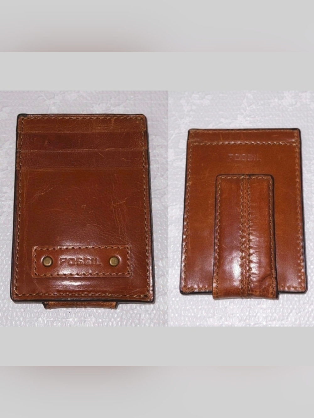 FOSSIL Brown Leather Money Clip Card Wallet
